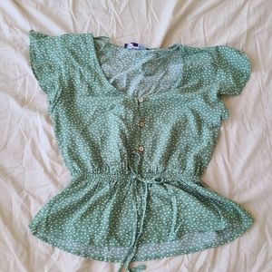 GREEN FLOWY TOP WITH ELASTIC WAISTBAND